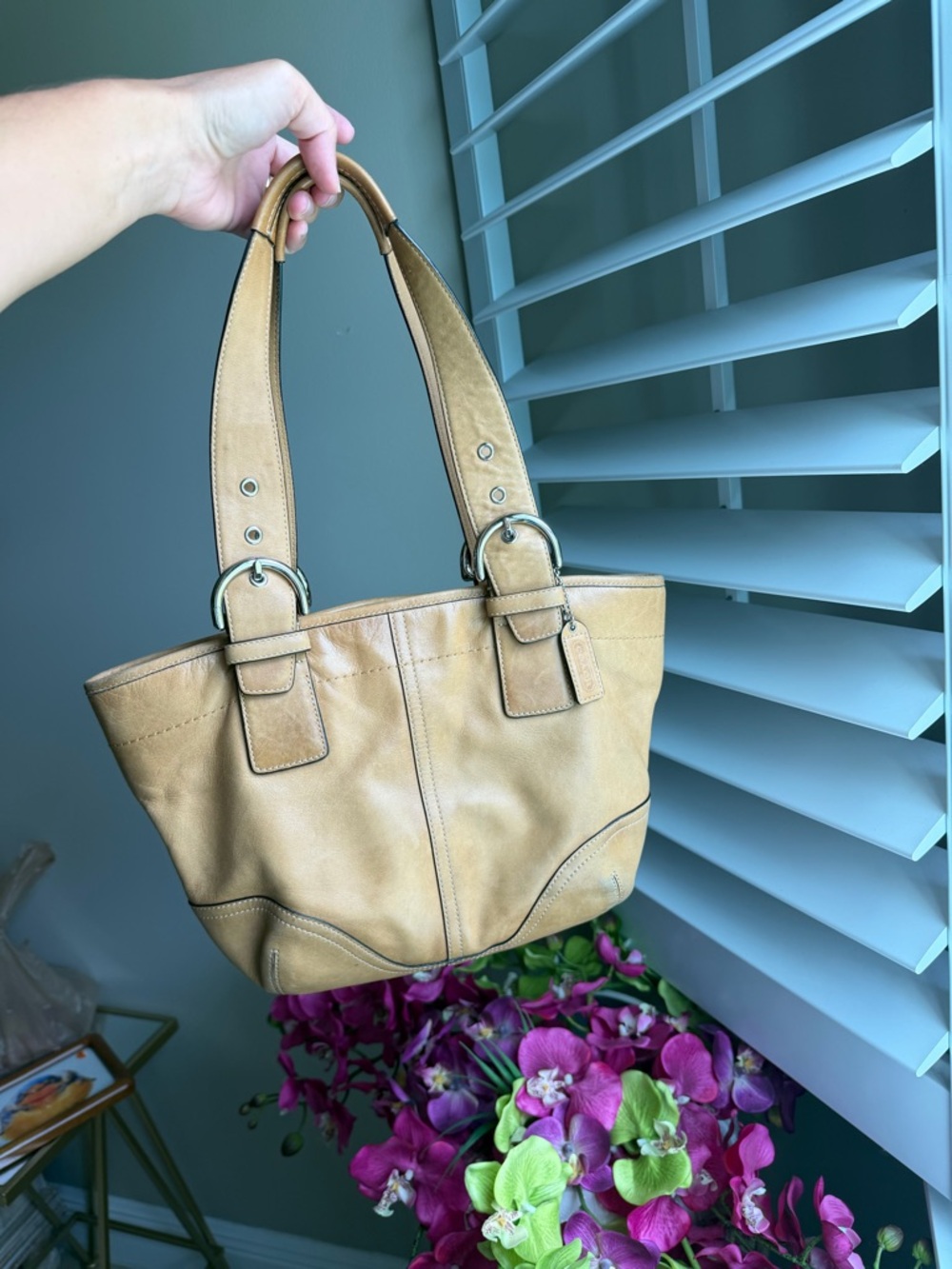Vintage Tan Leather Coach SoHo Shoulder Bag